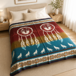 couverture couvre-.lit plaid loups